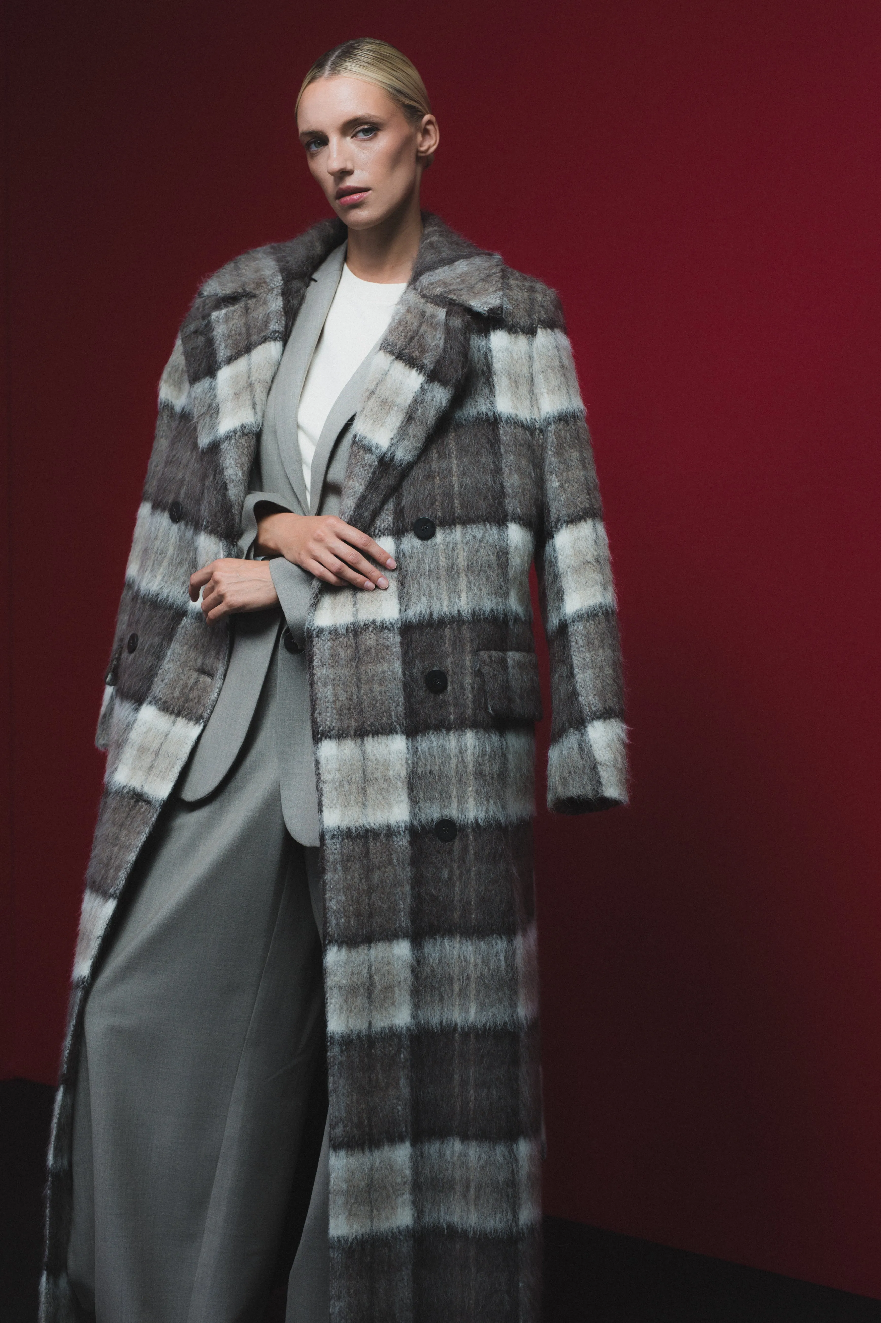 CHECKED MAXI COAT WITH MEIDA PADDING