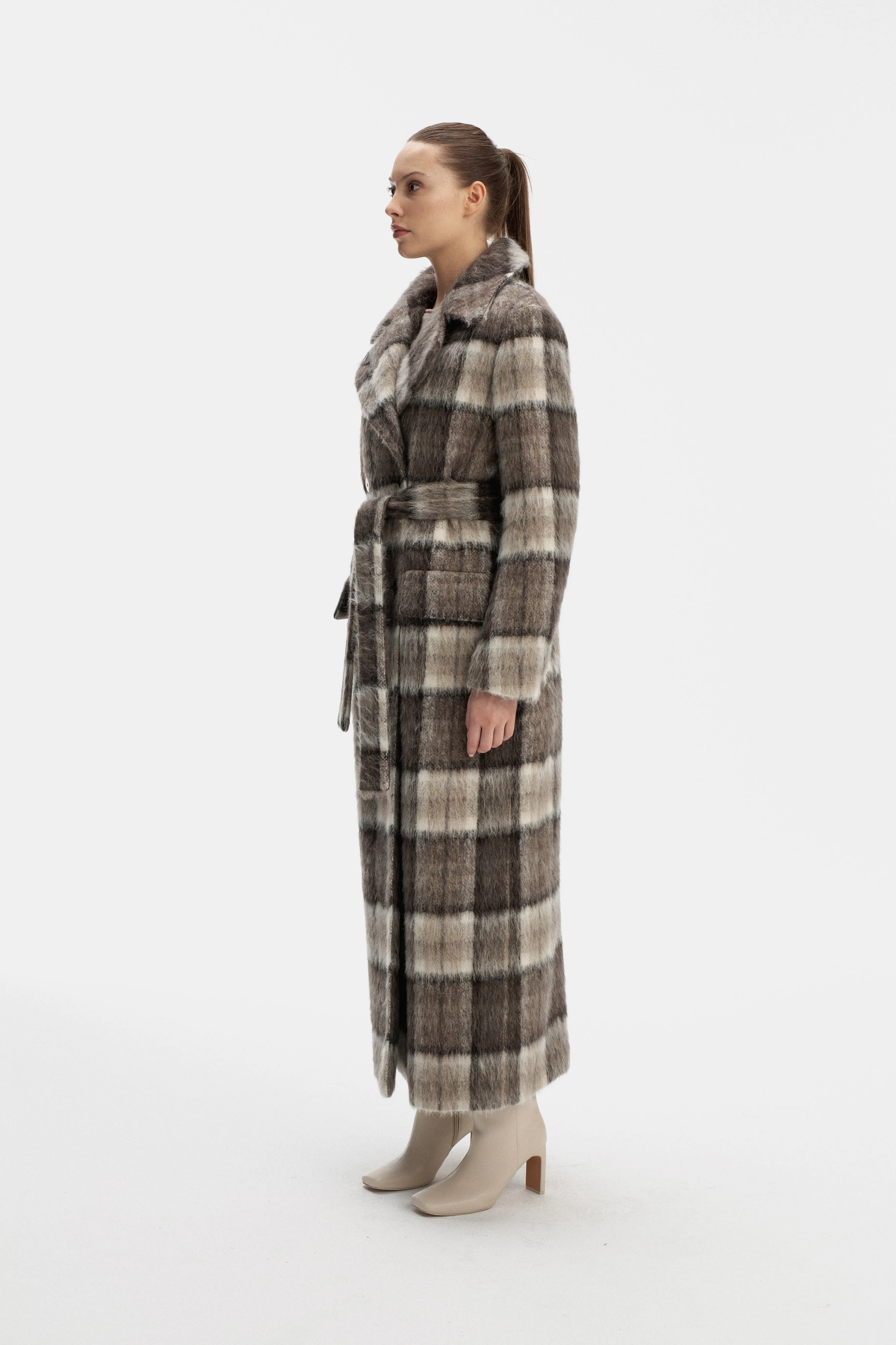 CHECKED MAXI COAT WITH MEIDA PADDING