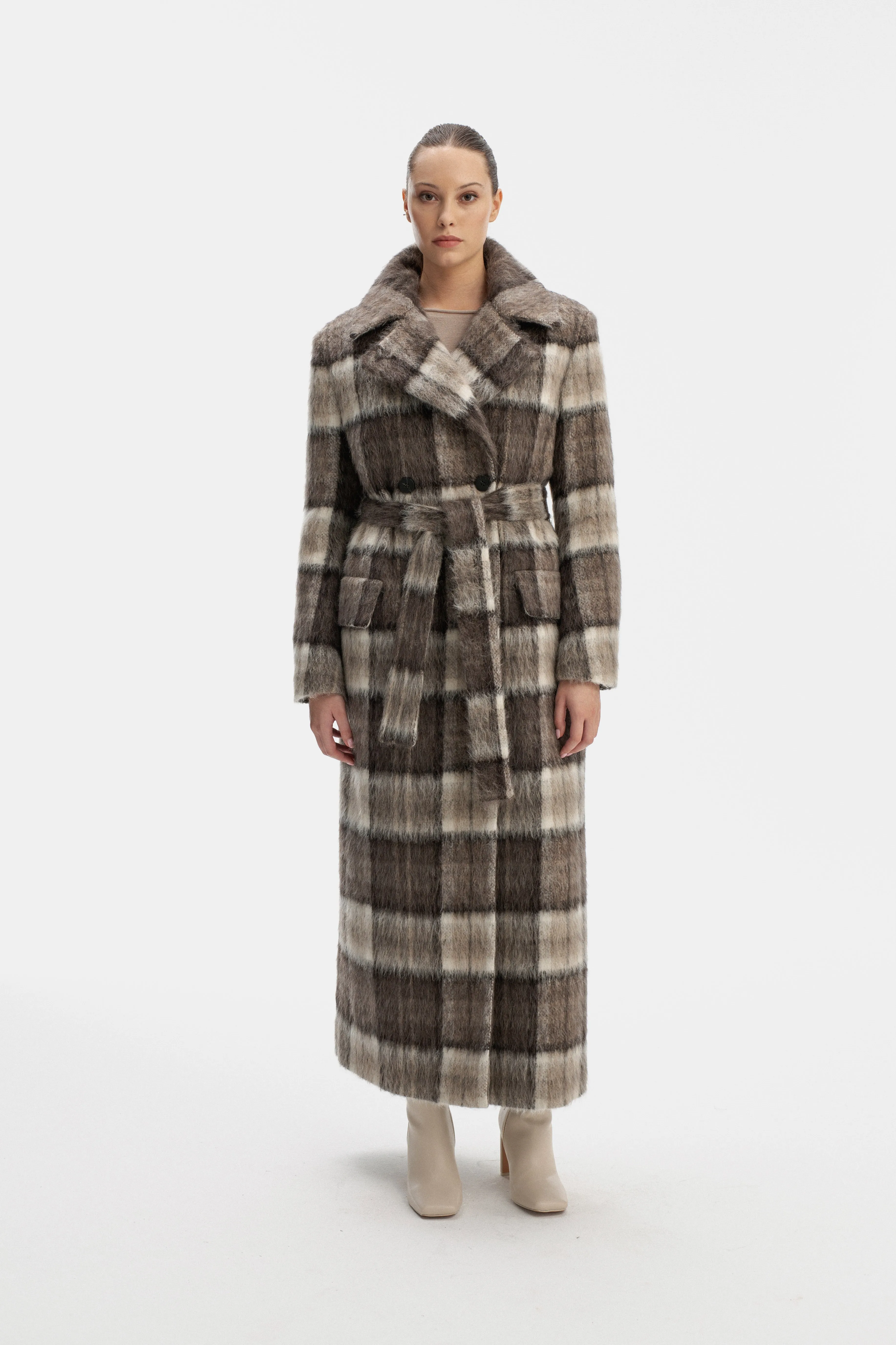 CHECKED MAXI COAT WITH MEIDA PADDING