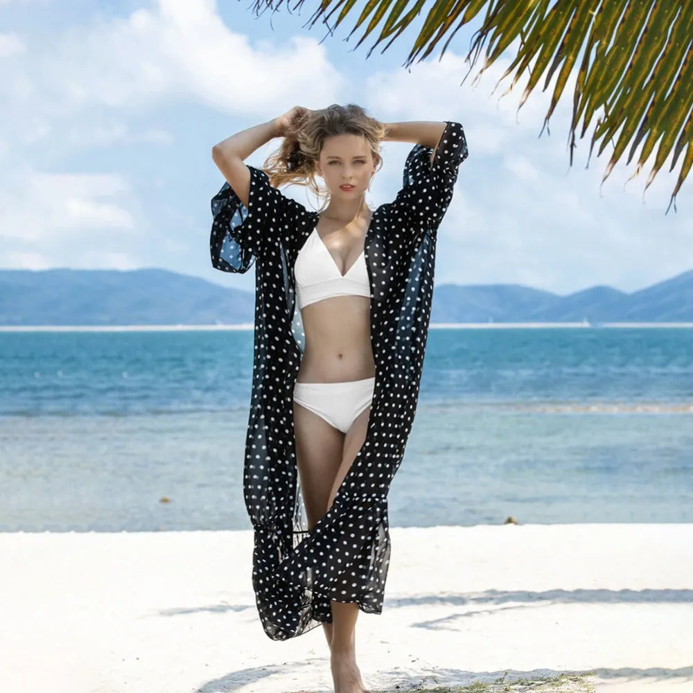 Chiffon Dot Print Robe Beach Cover Up