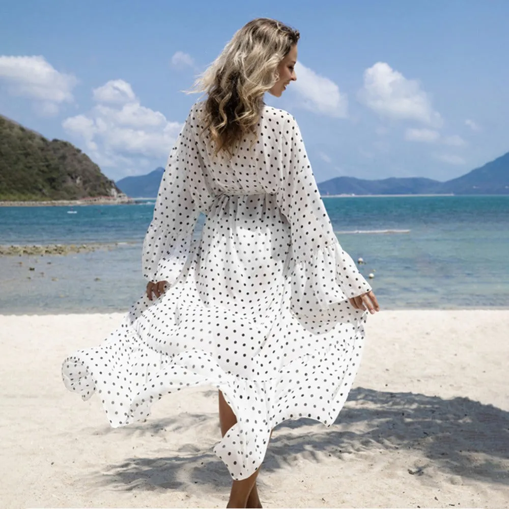 Chiffon Dot Print Robe Beach Cover Up