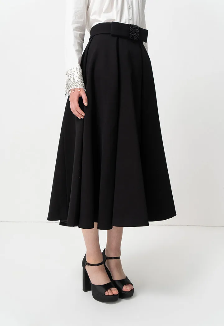 Choice Pleated Detail Solid Skirt Black