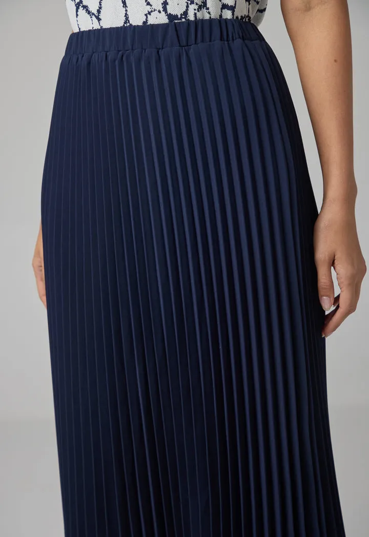 Choice Pleated Flared Basic Skirt Navy