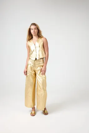 Culotte Metallic Linen Pants - Gold