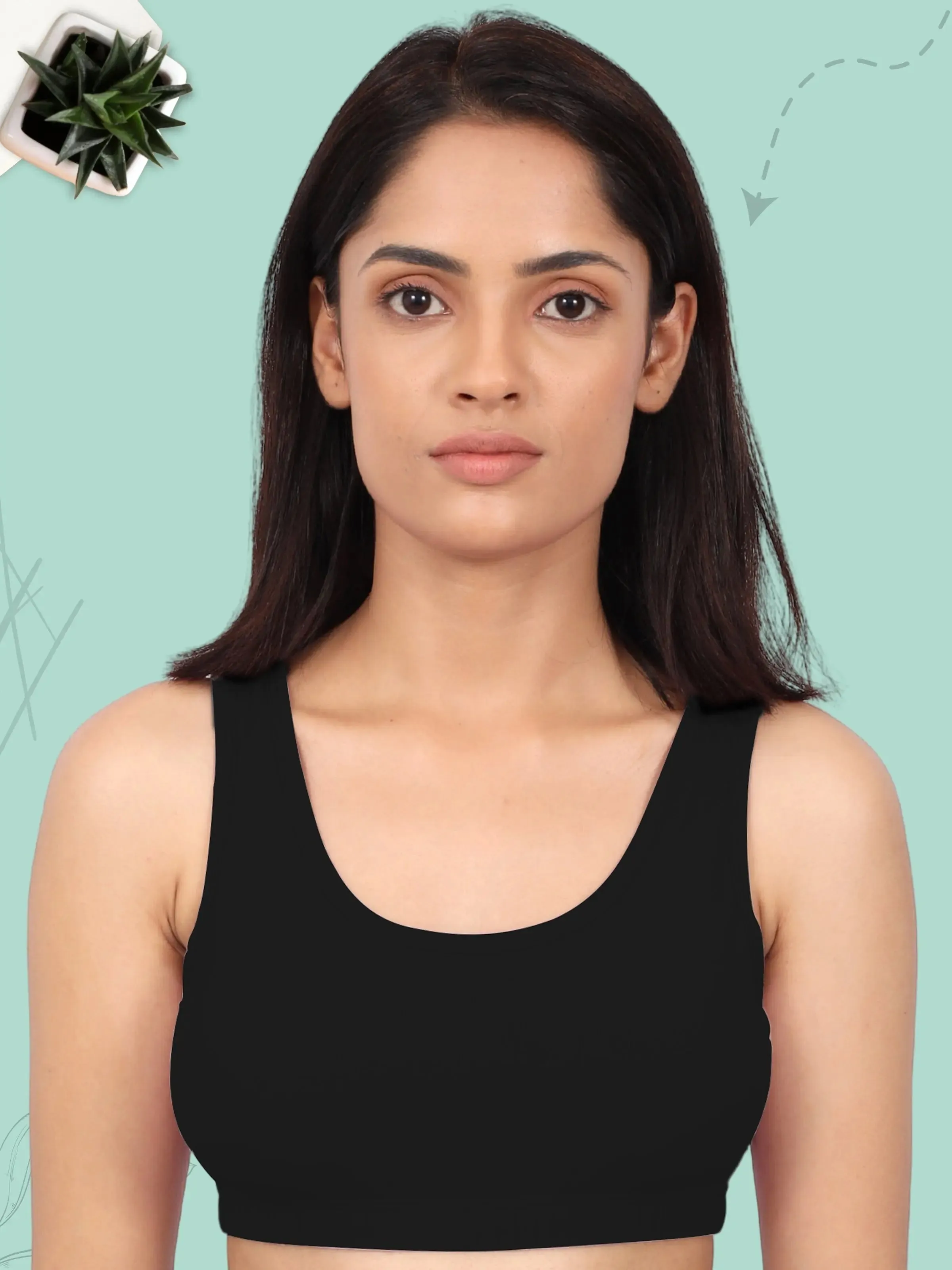 Double-Layer Broad Strap Cotton Yoga Bra | Non-Padded Solid Black Bra