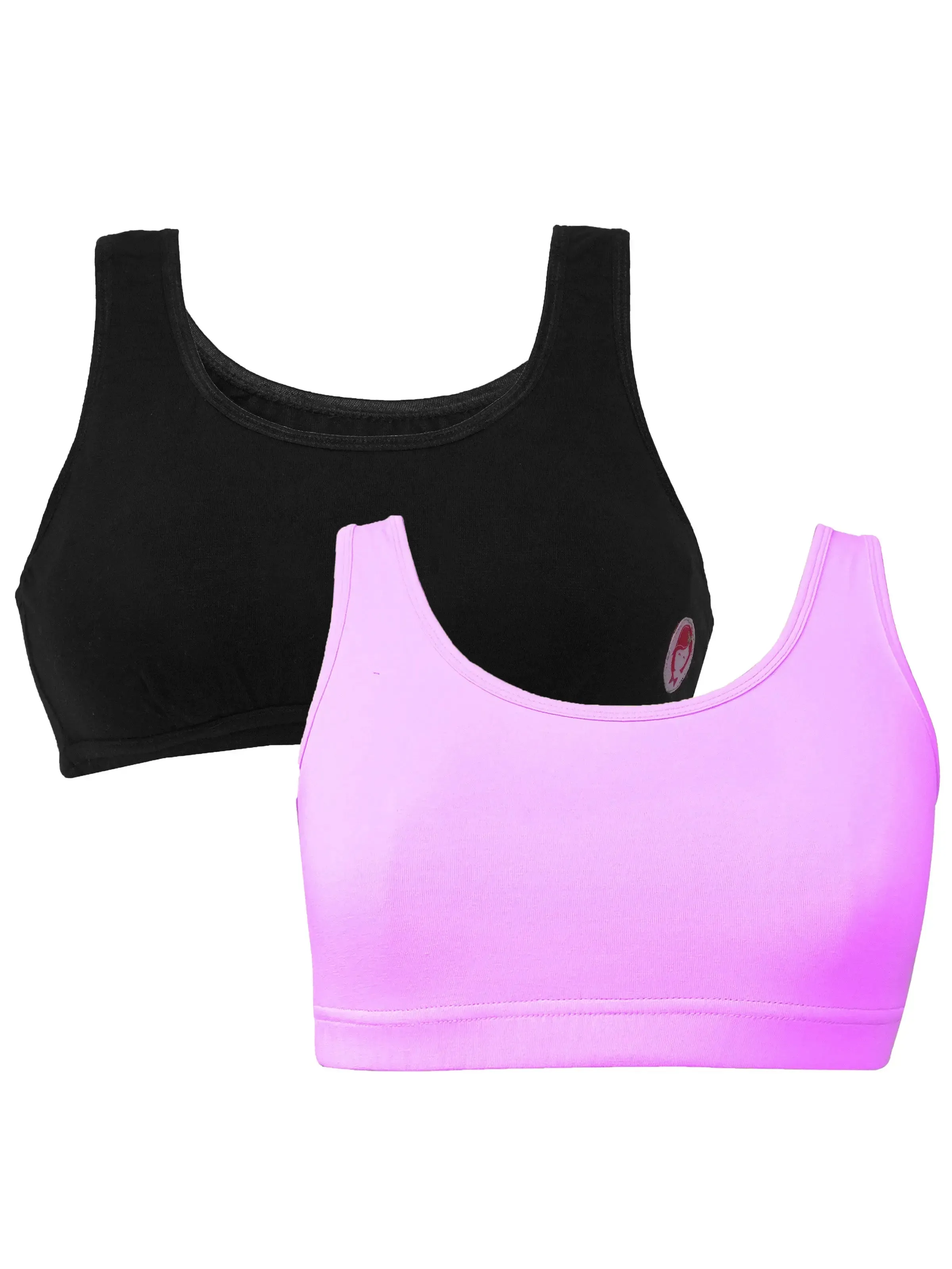 Double-Layer Thin Strap Cotton Athletic Bra | Non-Padded Beginner Bra | NEON GREEN & BLACK