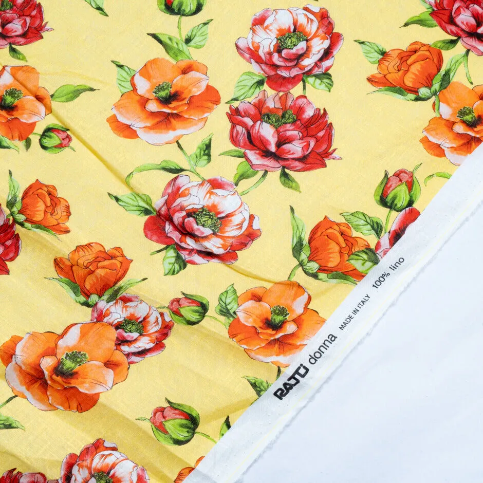 Floral Printed Yellow Lightweight Pure Linen