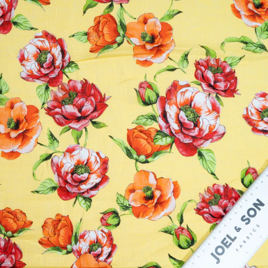 Floral Printed Yellow Lightweight Pure Linen