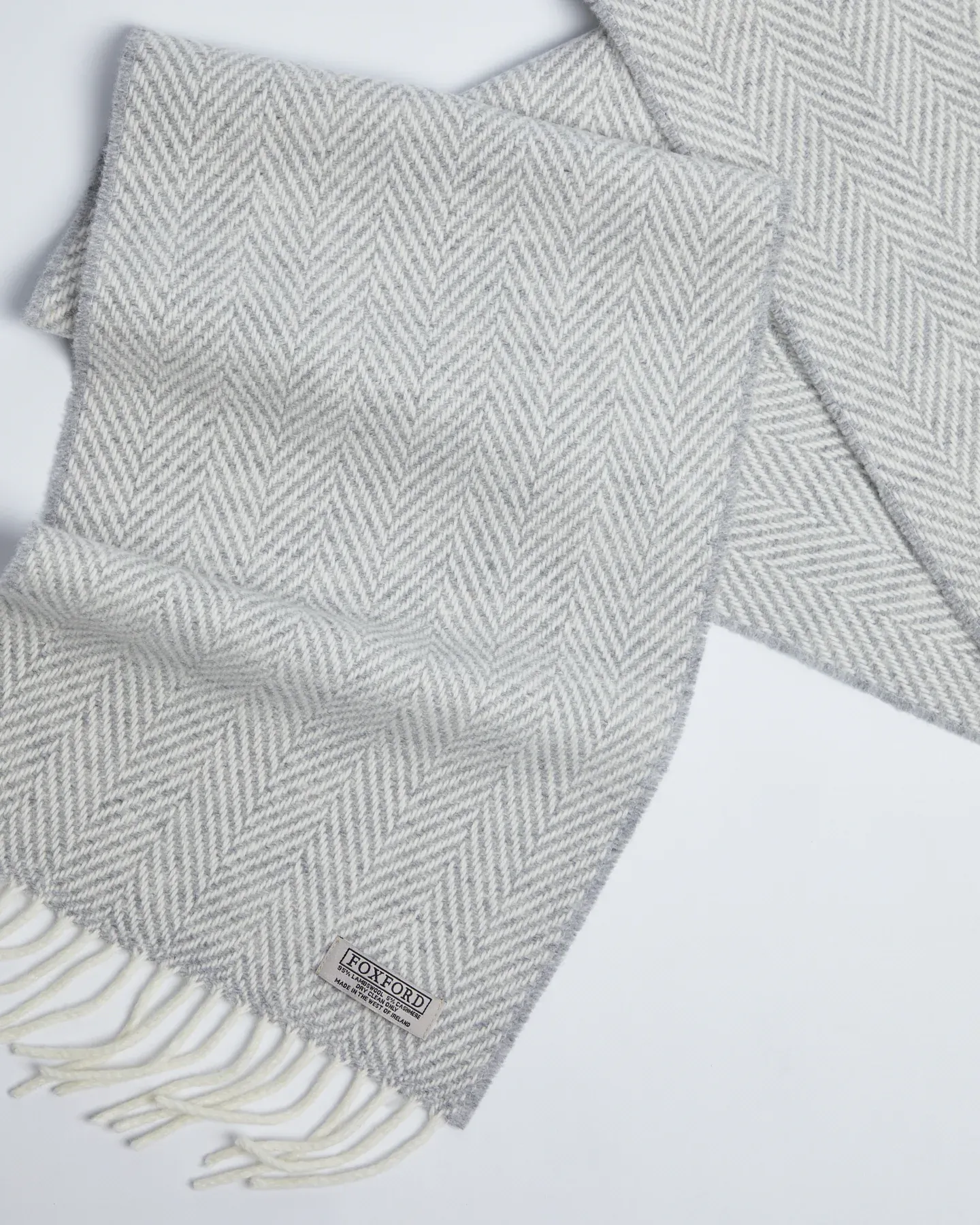 Foxford Pearl Grey and White Cashmere Blend Scarf