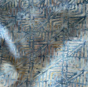 Geo Mosaic Beige & Blue Cotton Batik (Made in Indonesia)