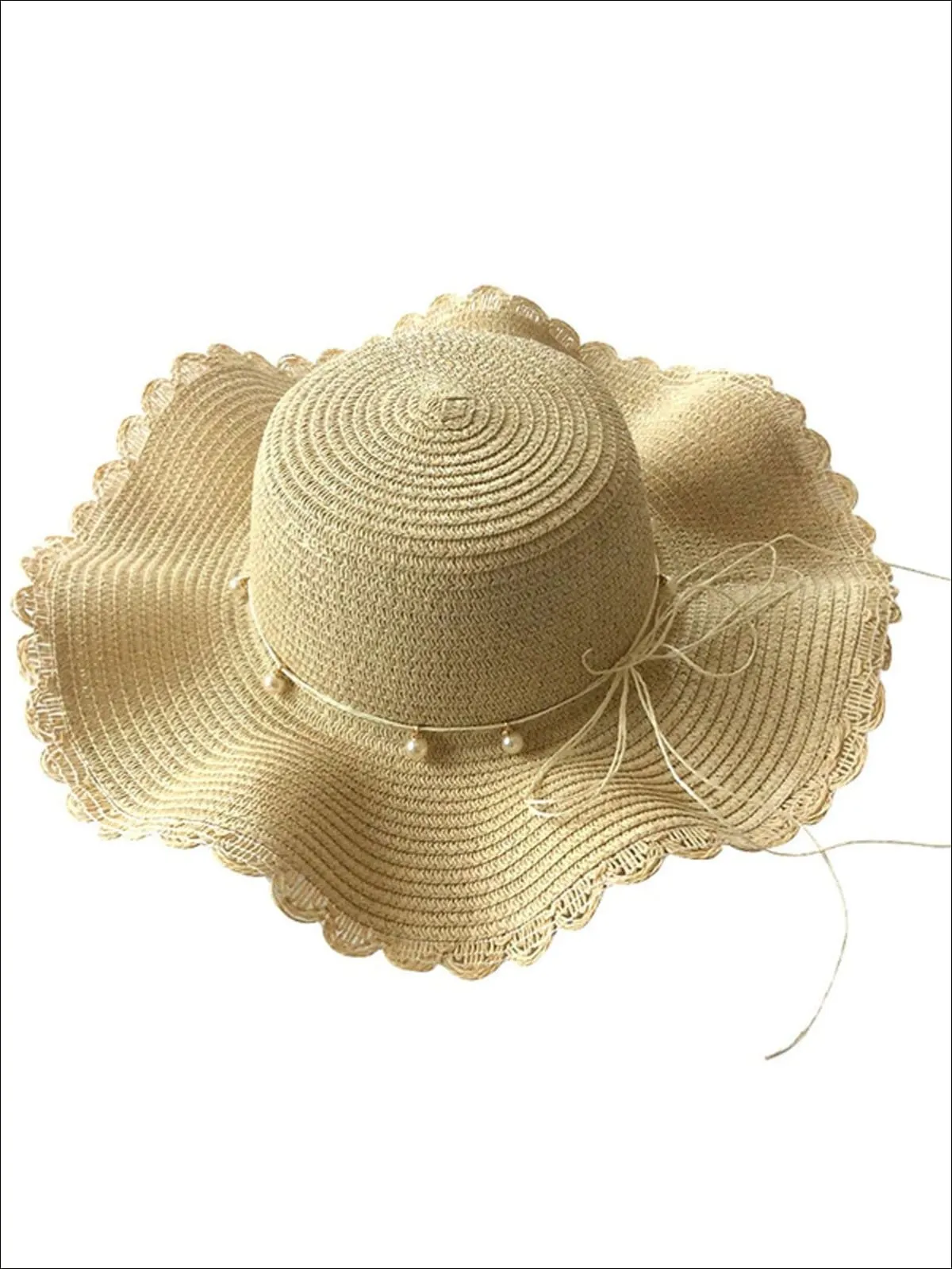 Girls Pearl Embellished Wave Straw Hat