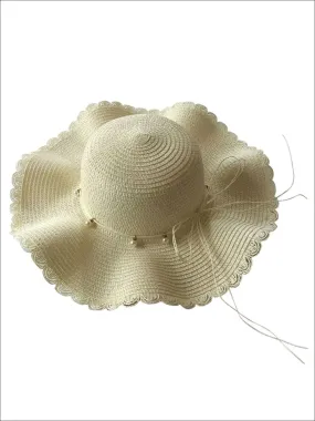 Girls Pearl Embellished Wave Straw Hat