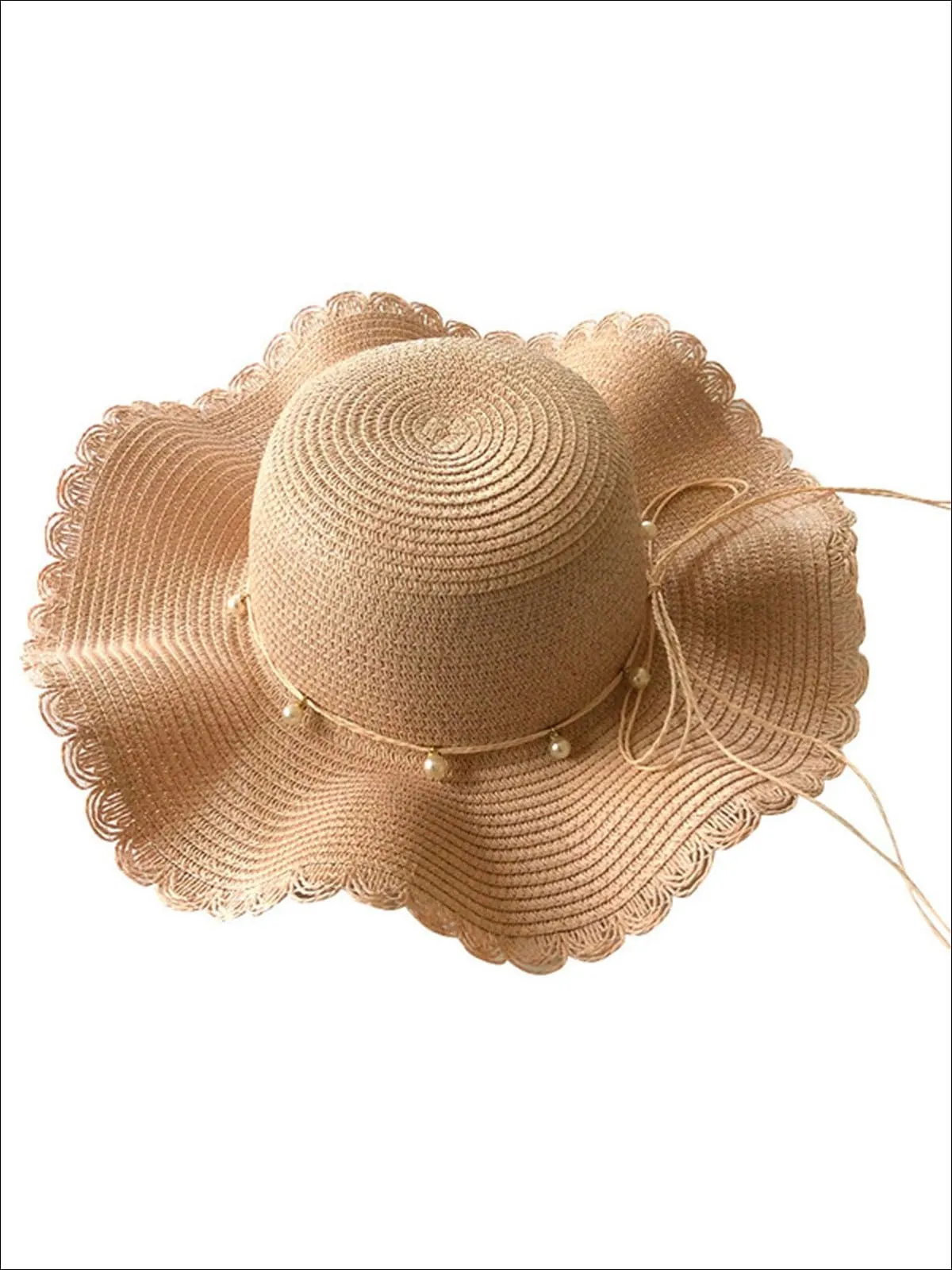 Girls Pearl Embellished Wave Straw Hat