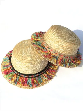 Girls Straw Hat With Rainbow Colored Tassels