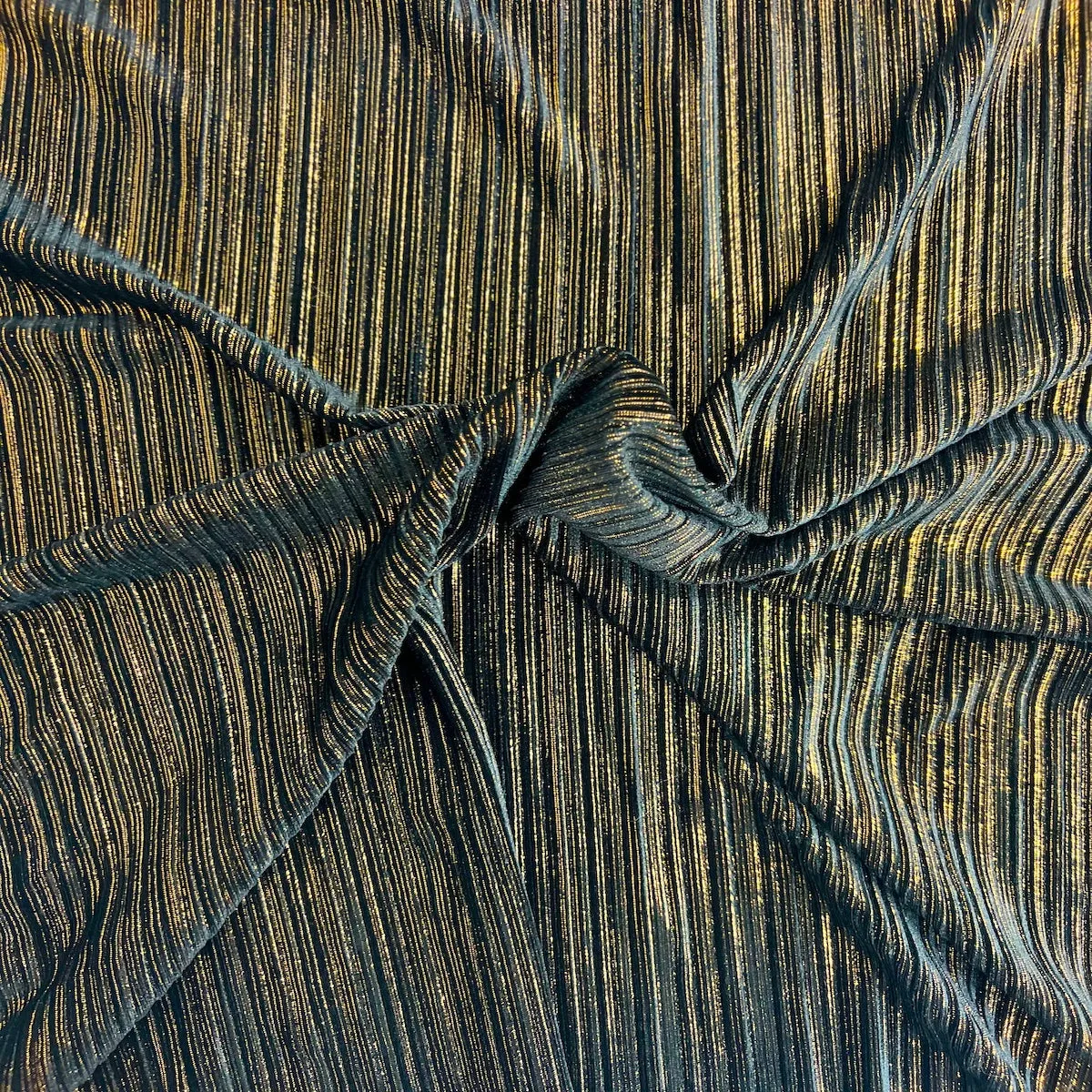 Gold | Black Metallic Pleated Stretch Velvet Fabric