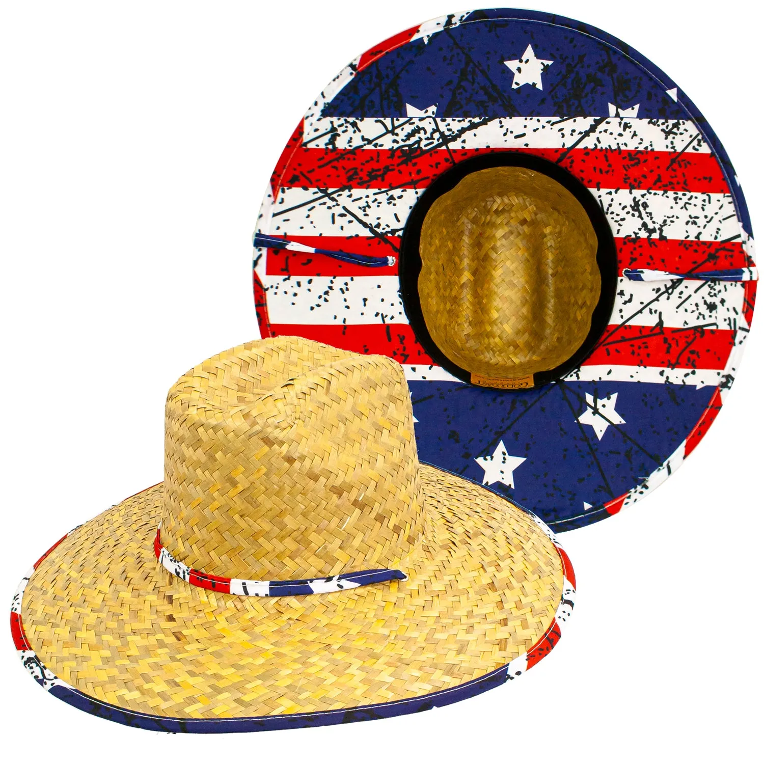 Goldcoast Kenny Festi Americana Underbrim US Flag Straw Lifeguard Hat GCB4070