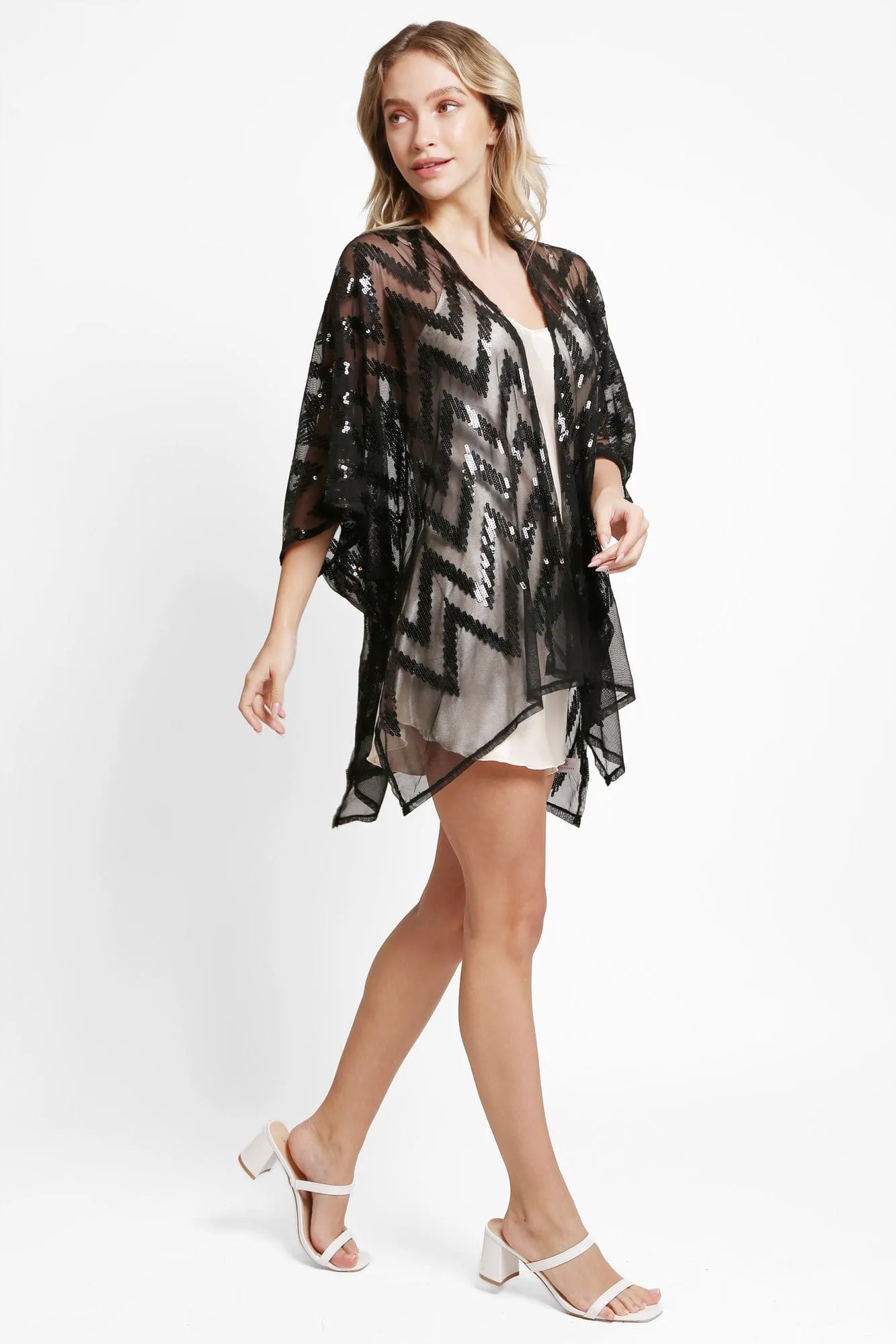 JP3524 Valentina Zig Zag Sequin Pattern Kimono