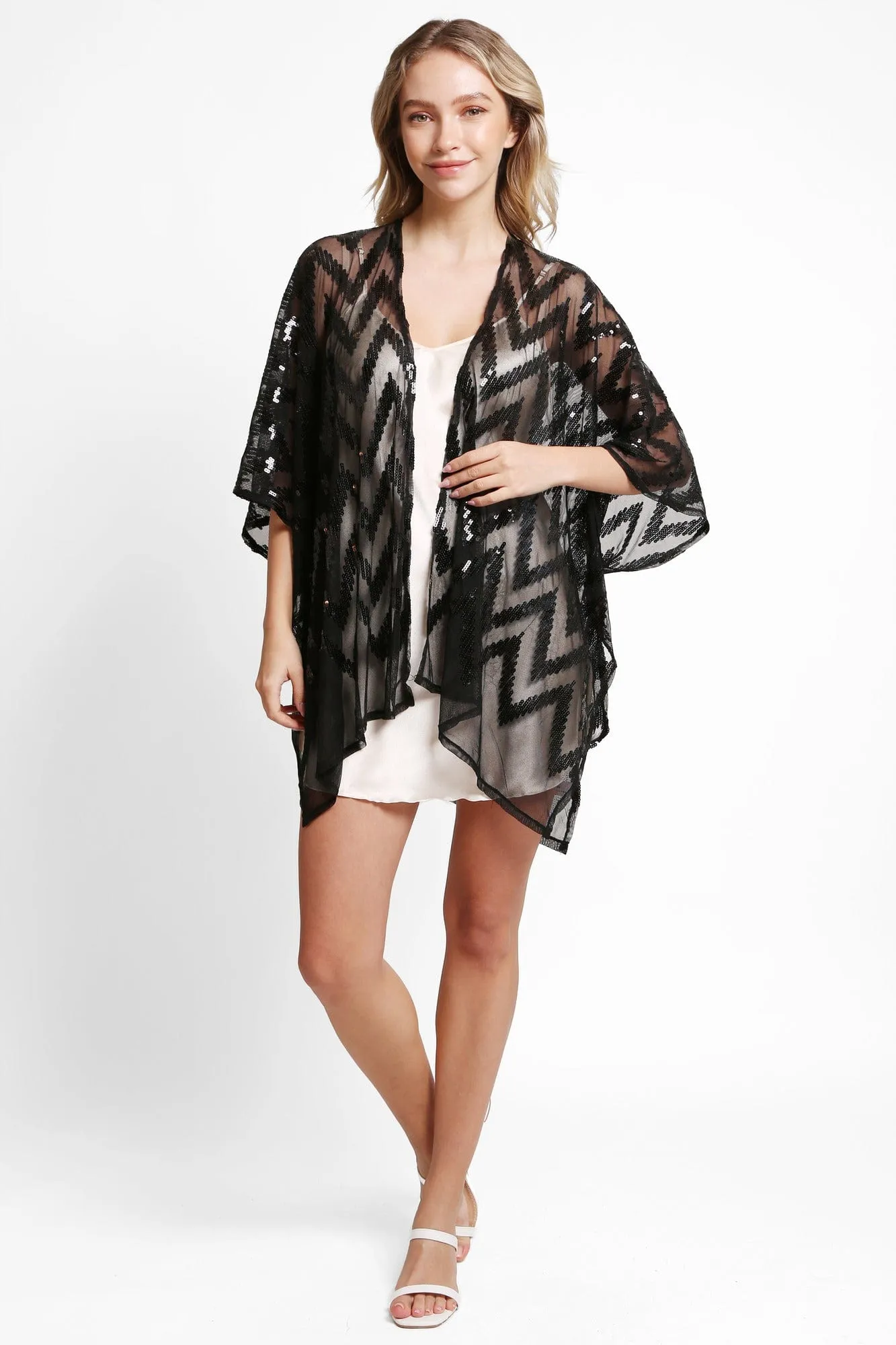 JP3524 Valentina Zig Zag Sequin Pattern Kimono