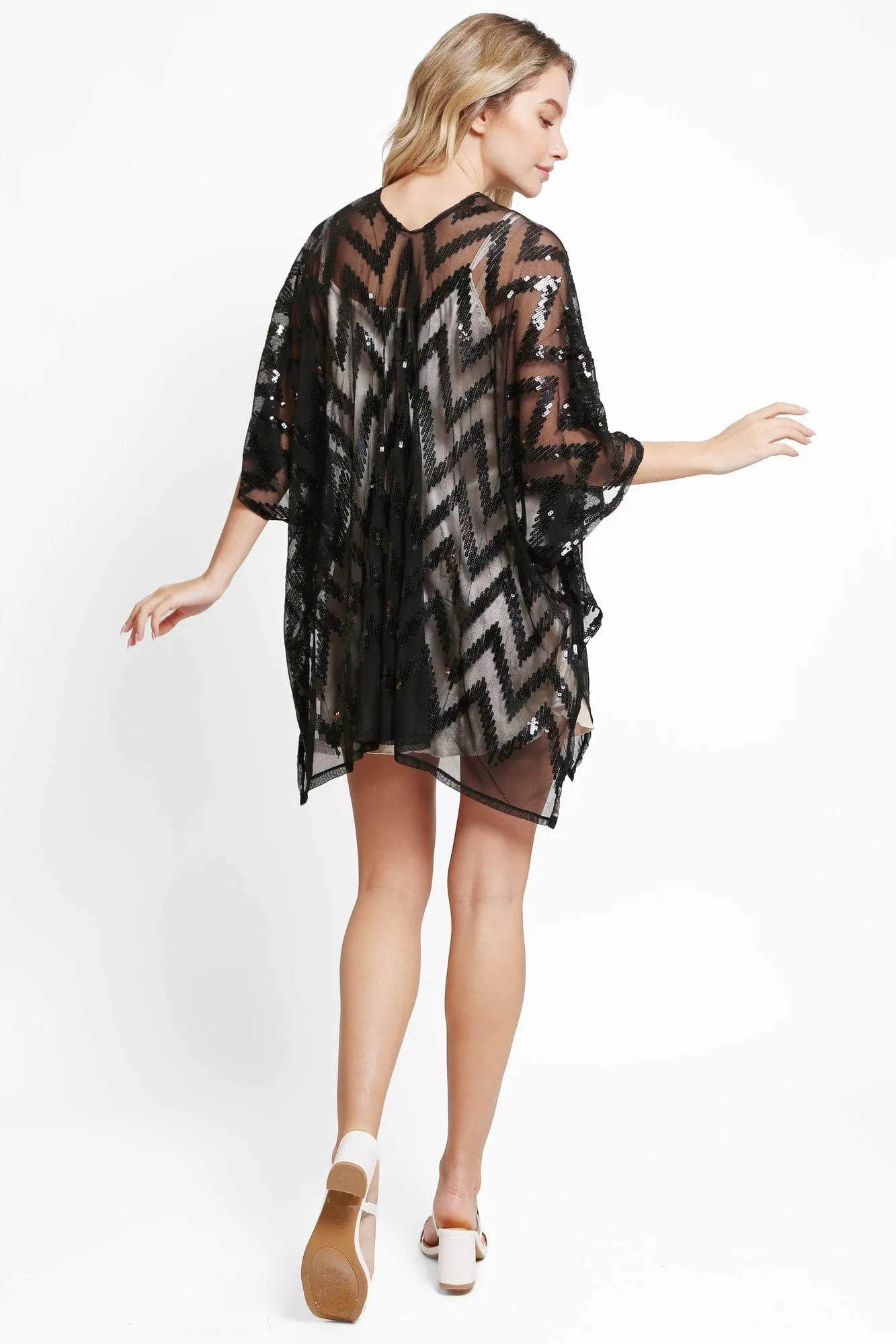 JP3524 Valentina Zig Zag Sequin Pattern Kimono