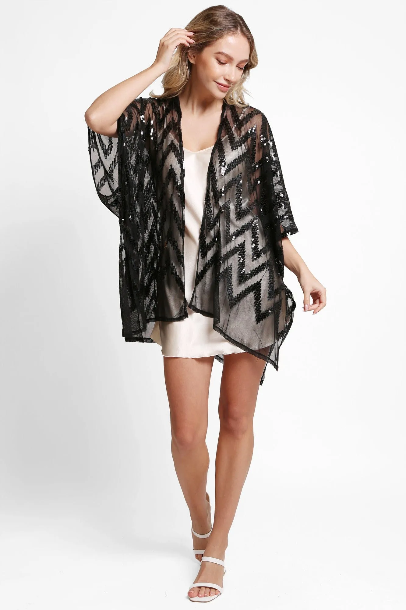 JP3524 Valentina Zig Zag Sequin Pattern Kimono