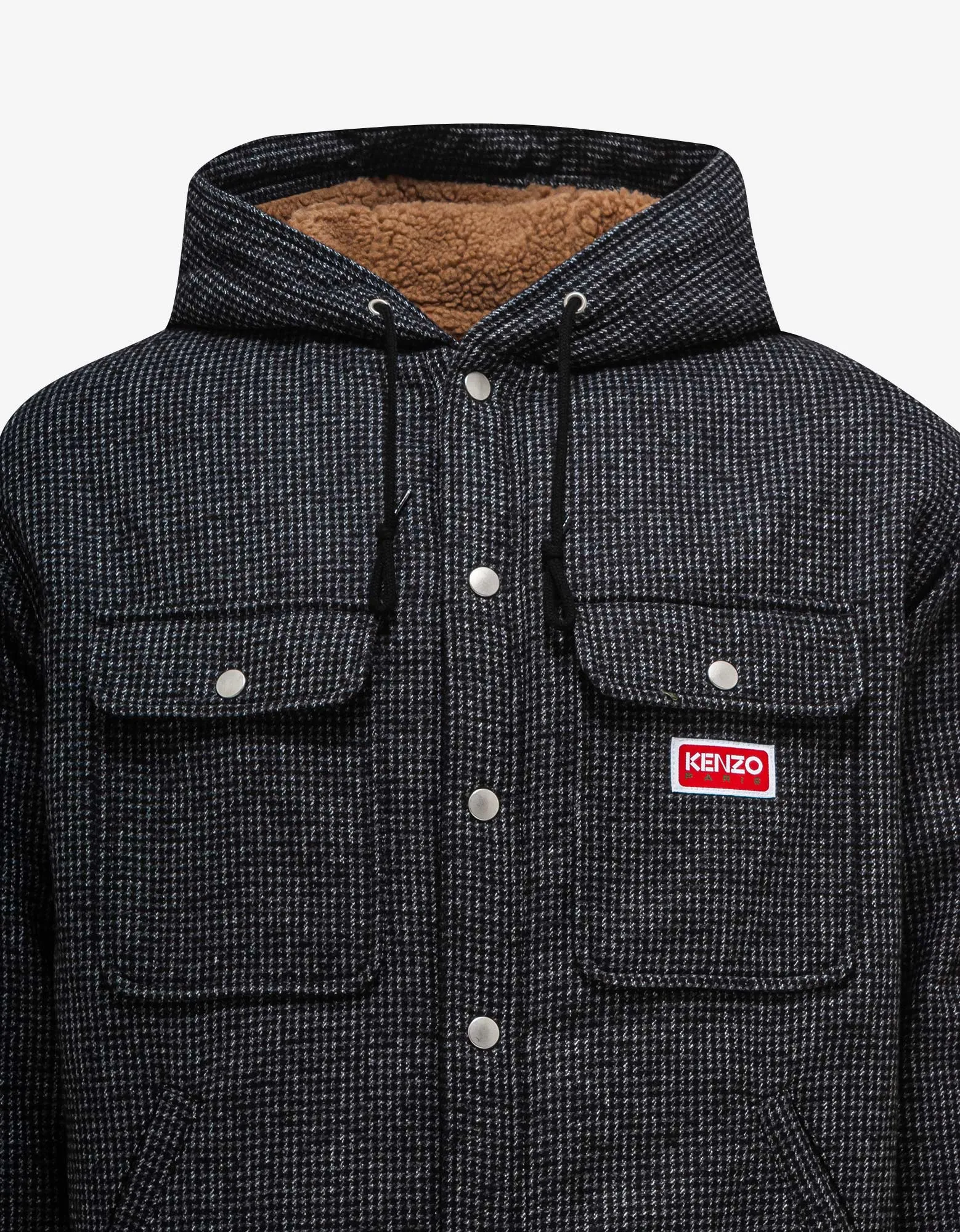 Kenzo Grey Checked Hooded Overshirt