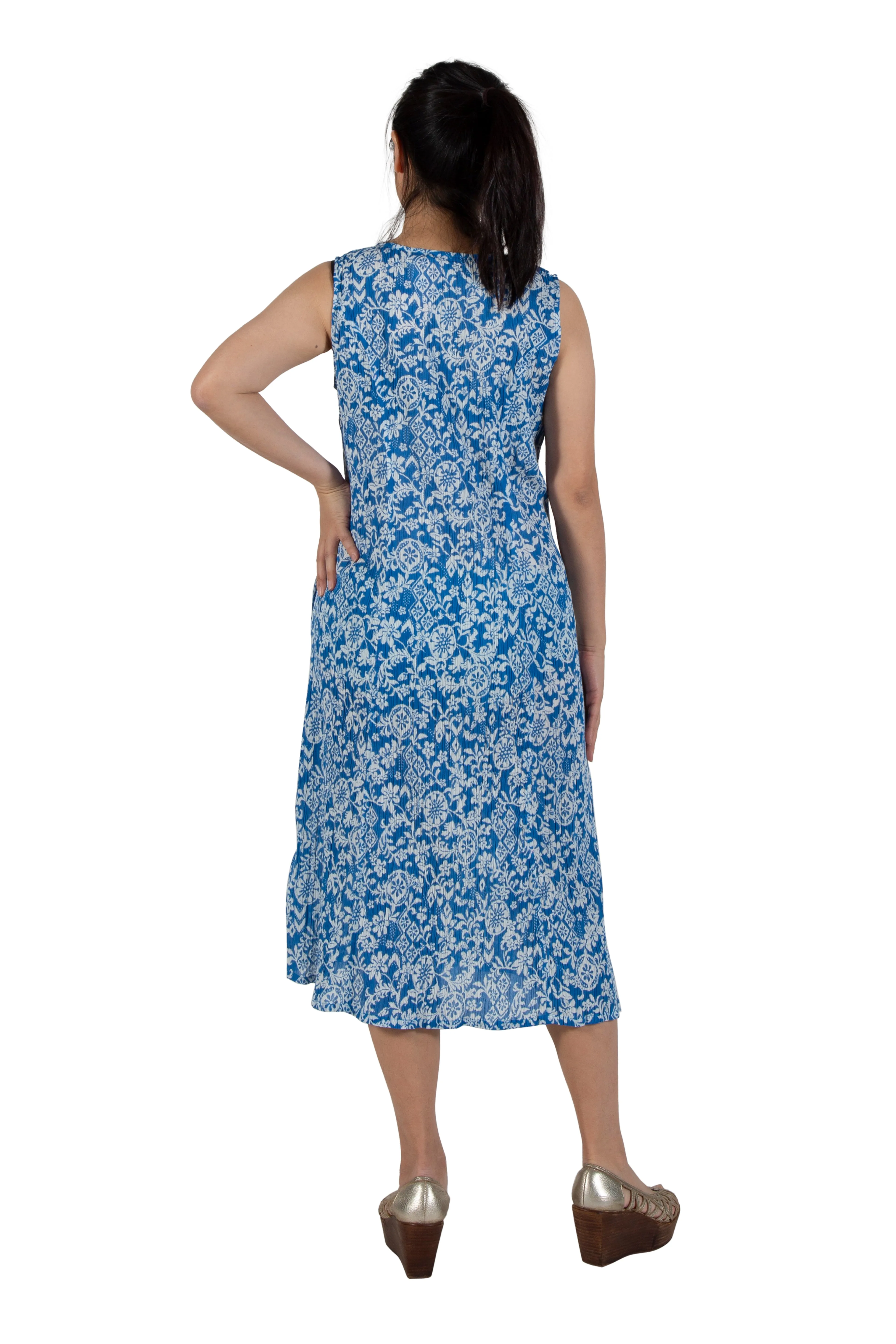 La Cera Crinkle Cotton A-line Print Dress