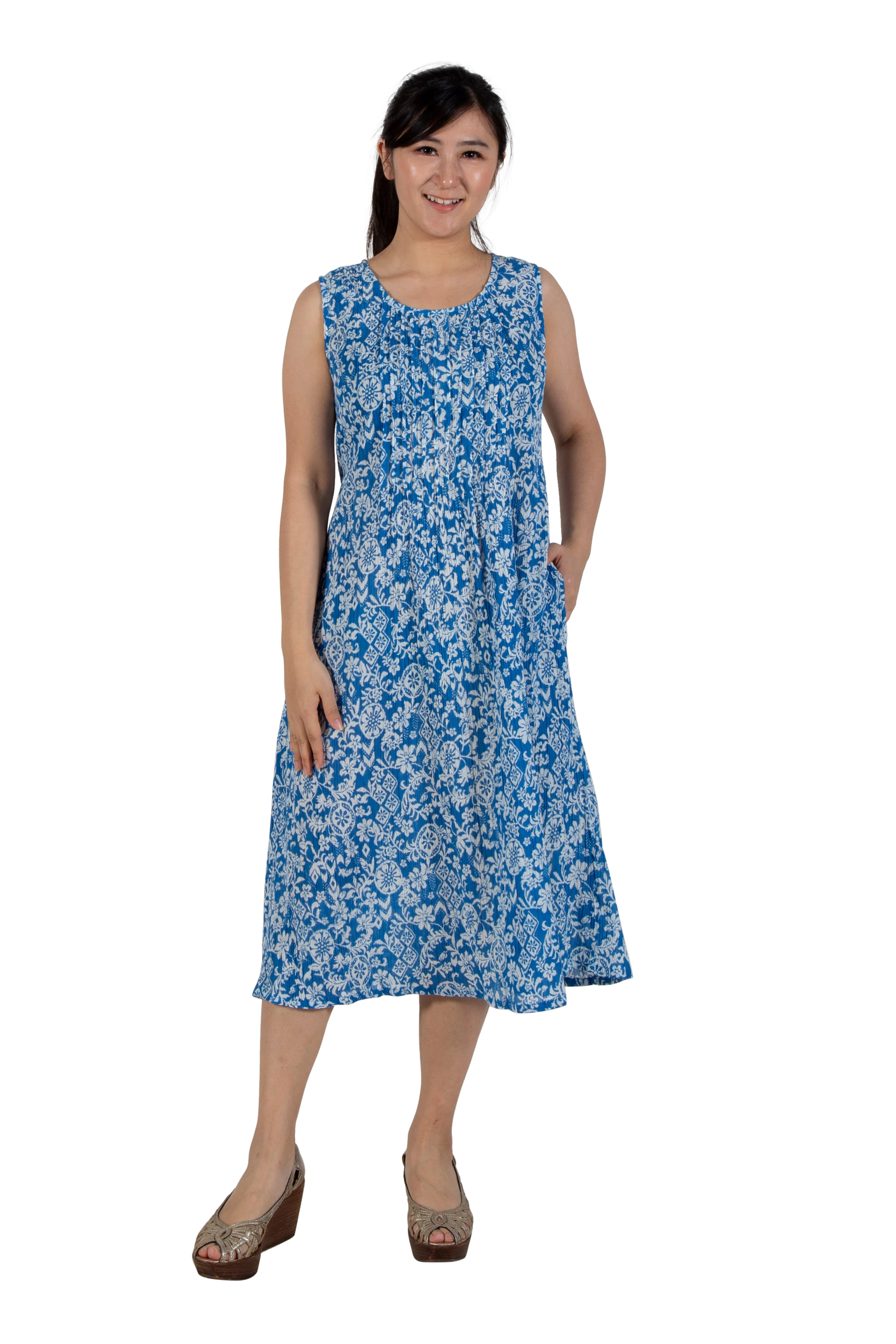 La Cera Crinkle Cotton A-line Print Dress