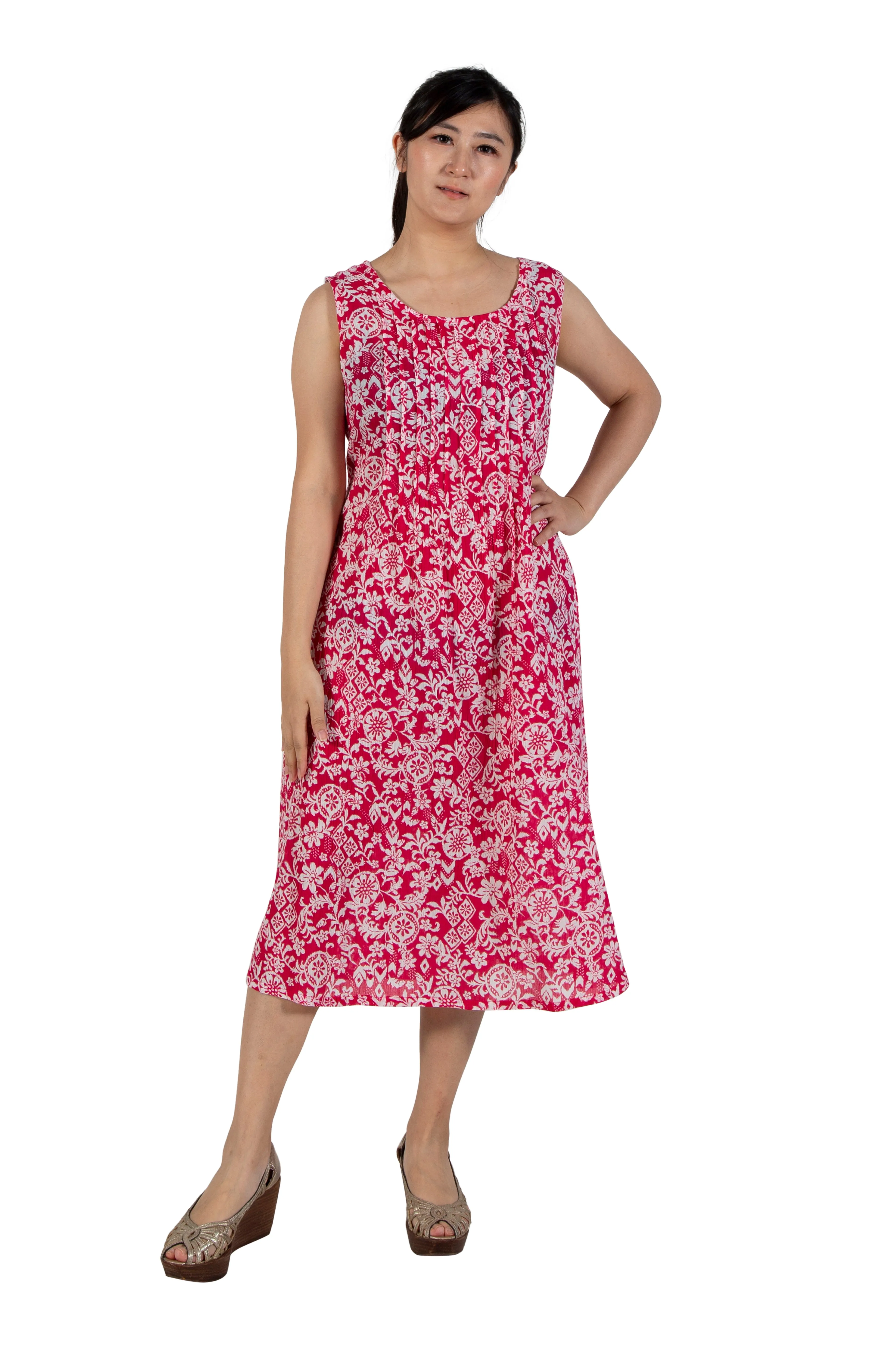 La Cera Crinkle Cotton A-line Print Dress