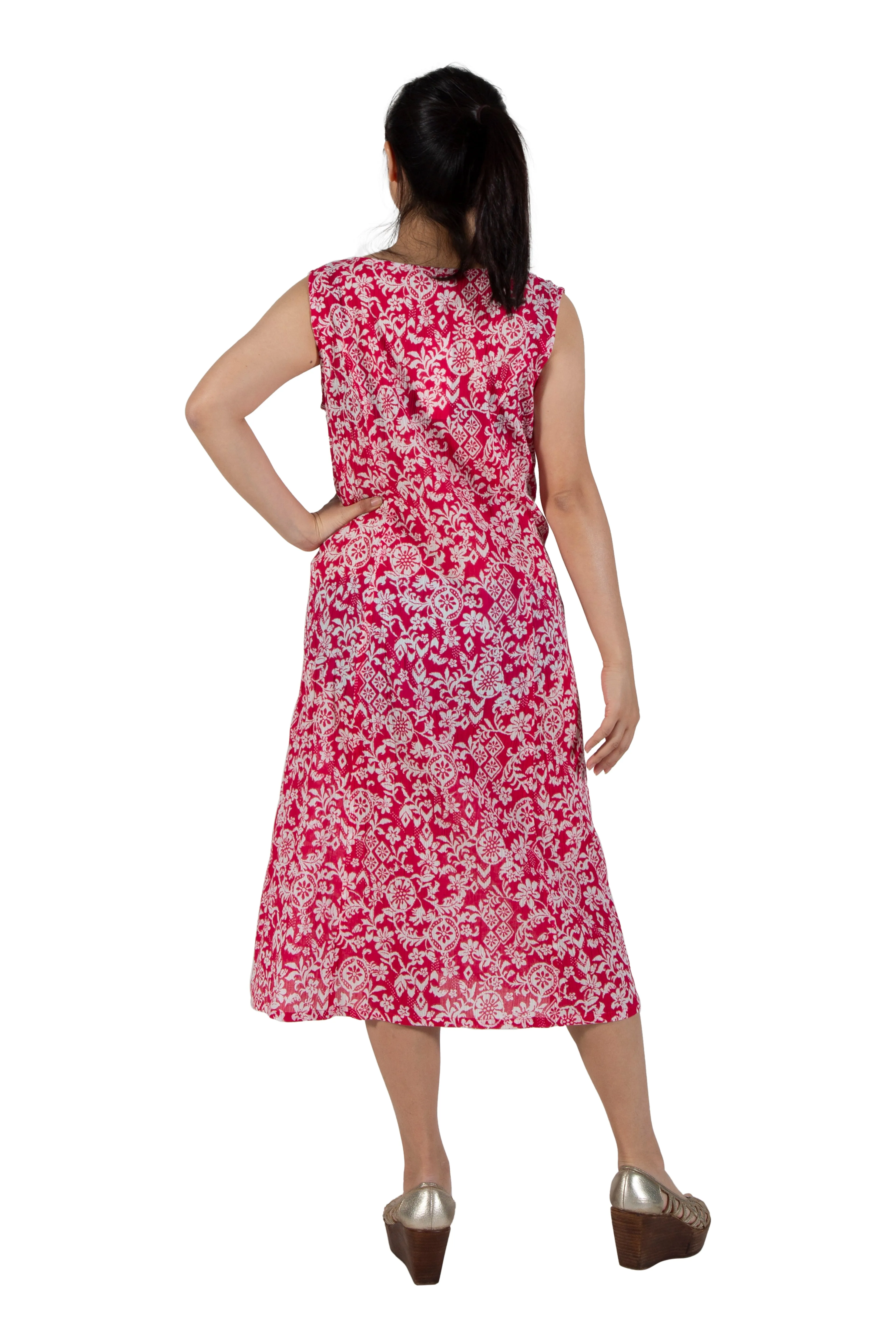 La Cera Crinkle Cotton A-line Print Dress