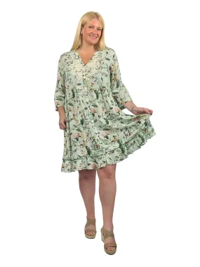 La Cera Lace Applique Lovebird Floral Dress