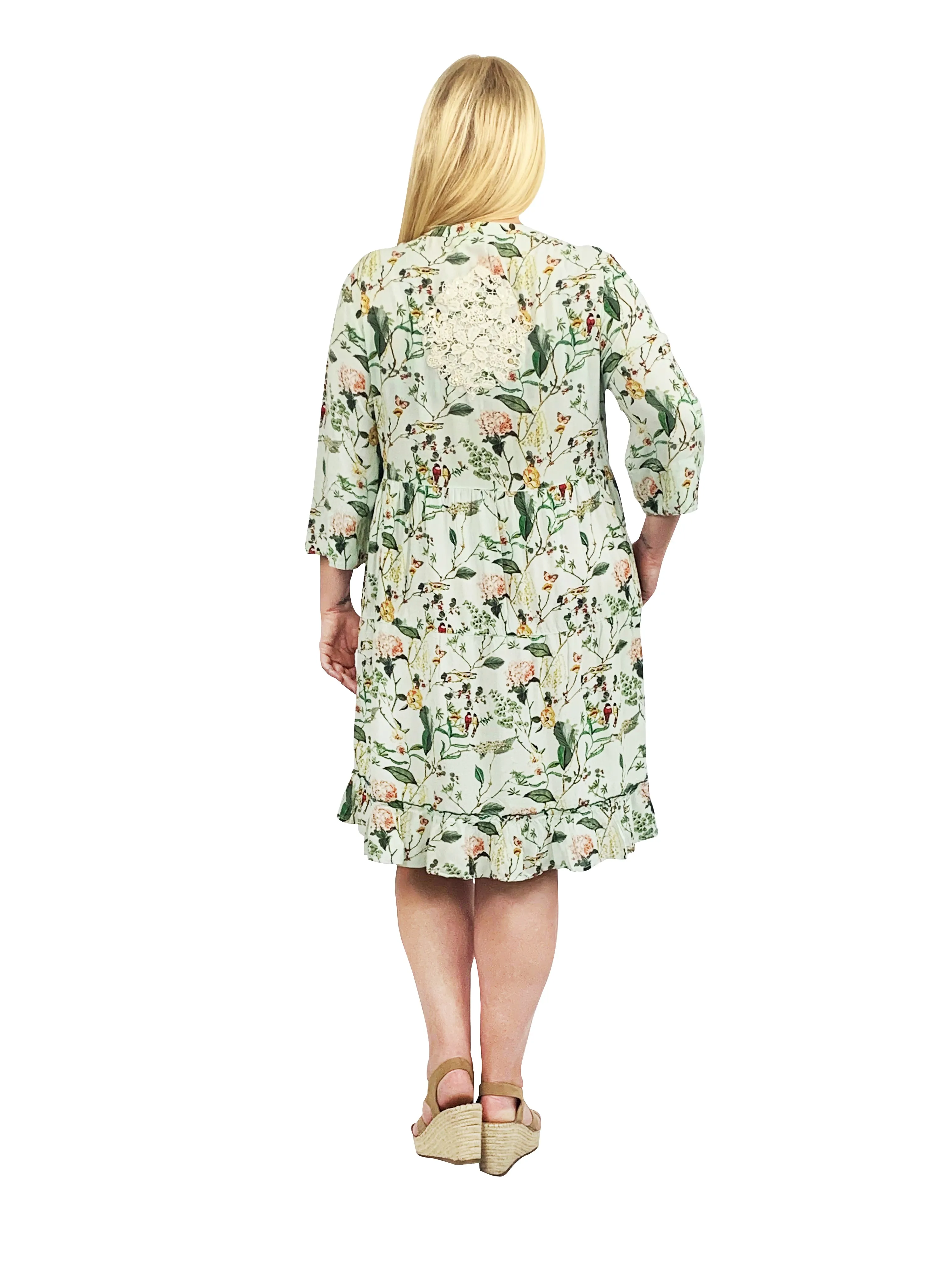 La Cera Lace Applique Lovebird Floral Dress