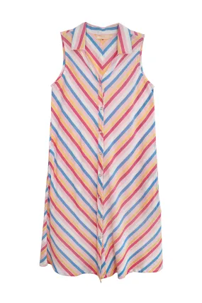 La Cera Plus Size Stripe Snap Front Sleeveless Cotton Dress