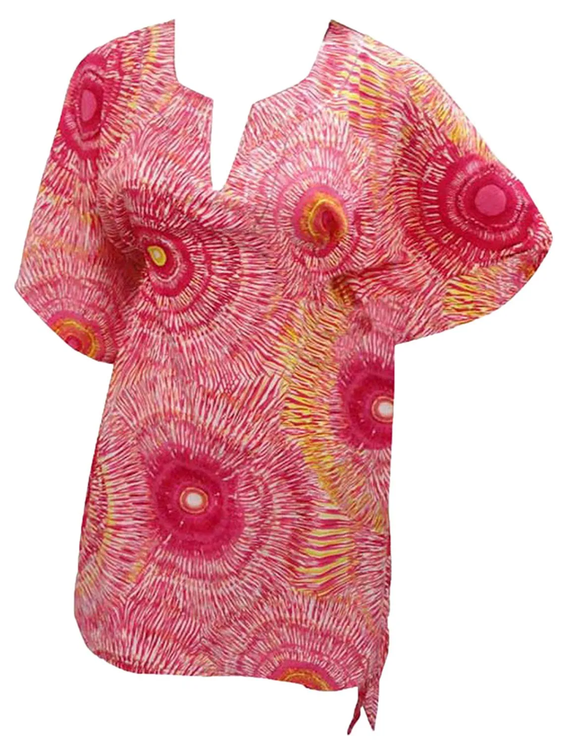 LA LEELA Soft Fabric Printed Summer Bikini Cover Up OSFM 8-14 [M-L] Pink_2242