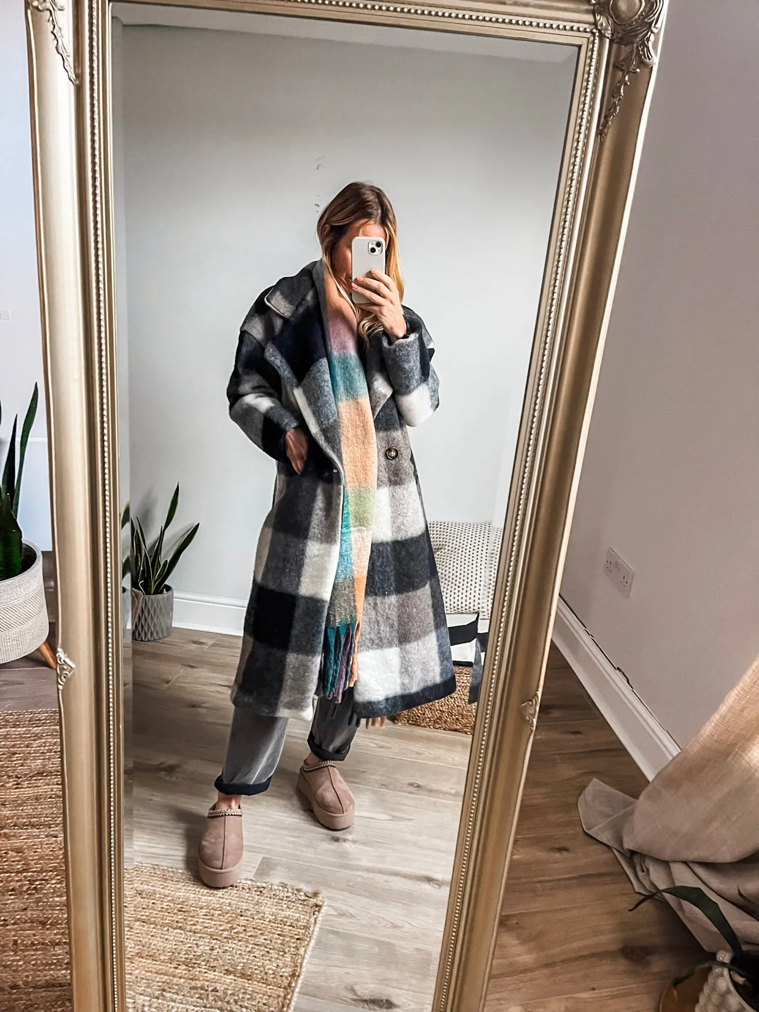 Large Checked Wool Scarf