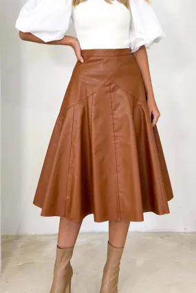 Leather High Waist Pleated Midi Skirt