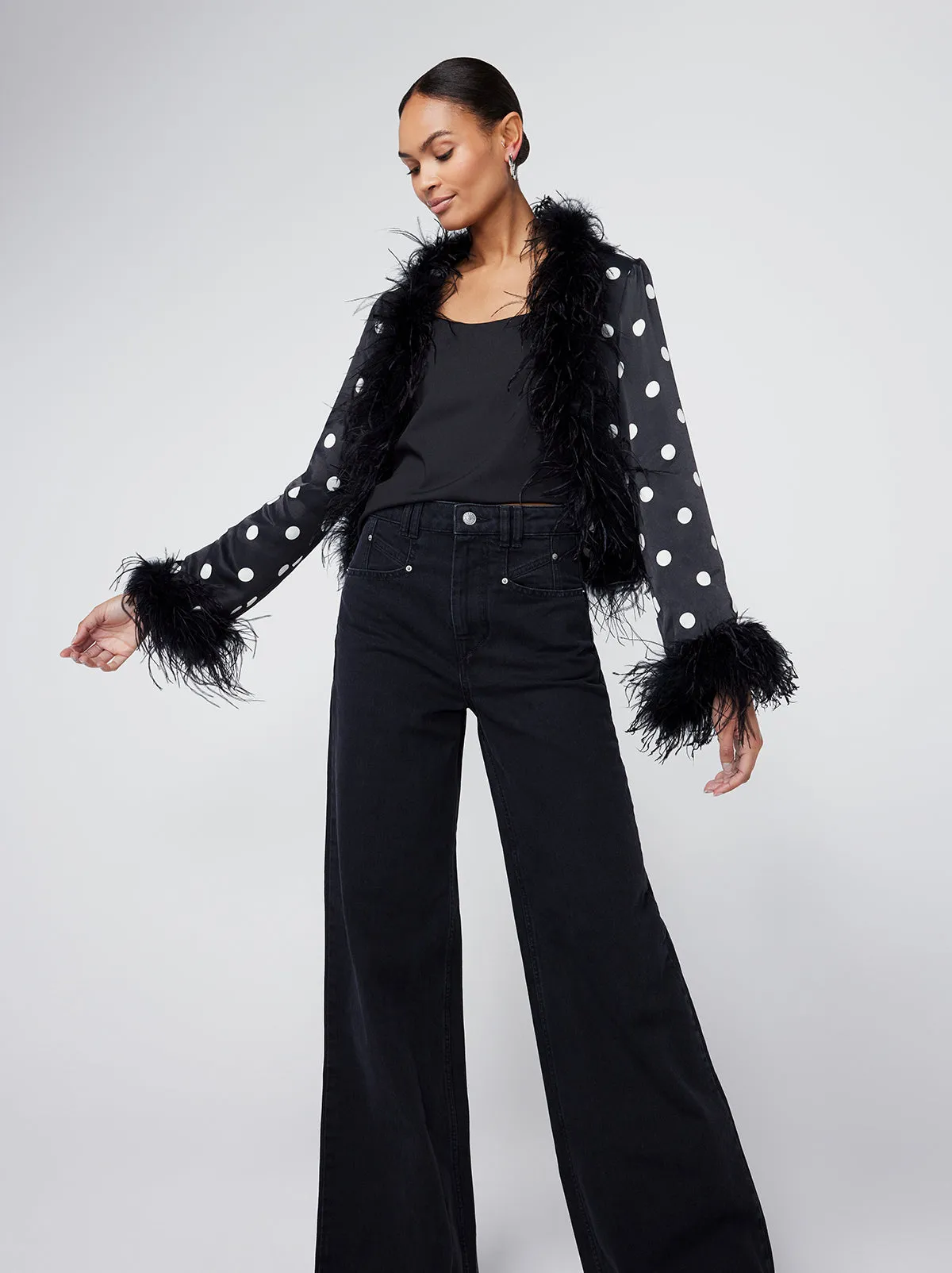 Mariah Black Polka Dot Feather Jacket