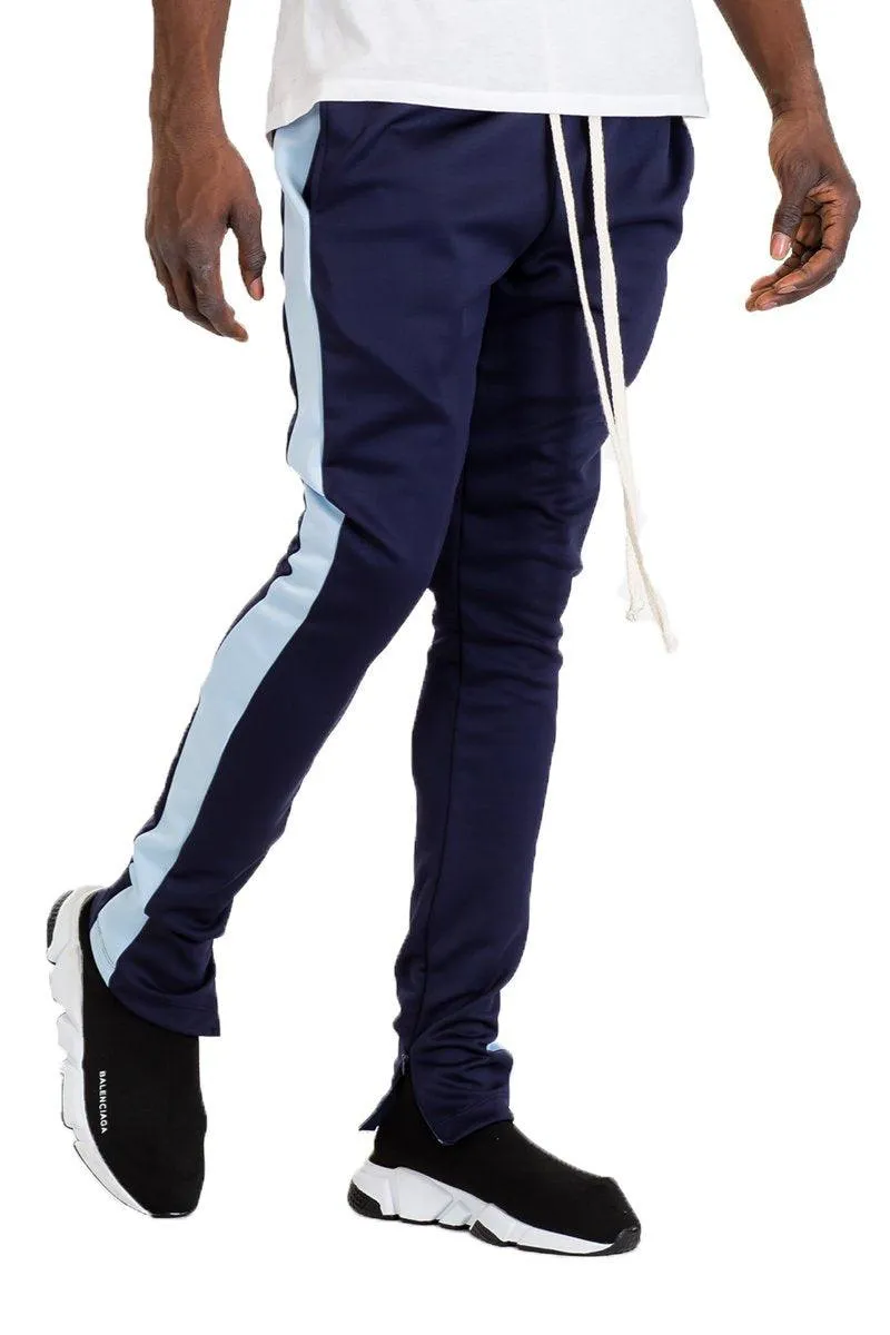 Mens Blue Two-Tone Slim Fit Track Pants