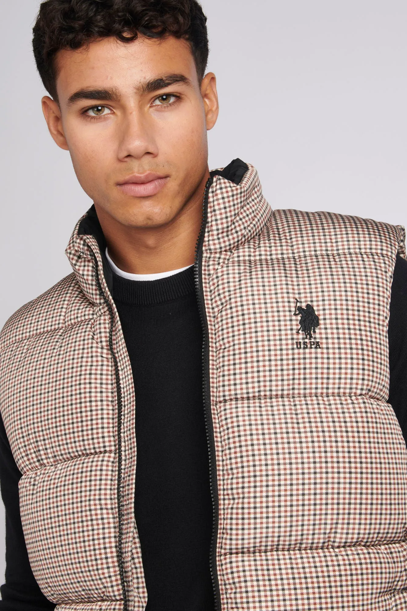 Mens Check Gilet in Black