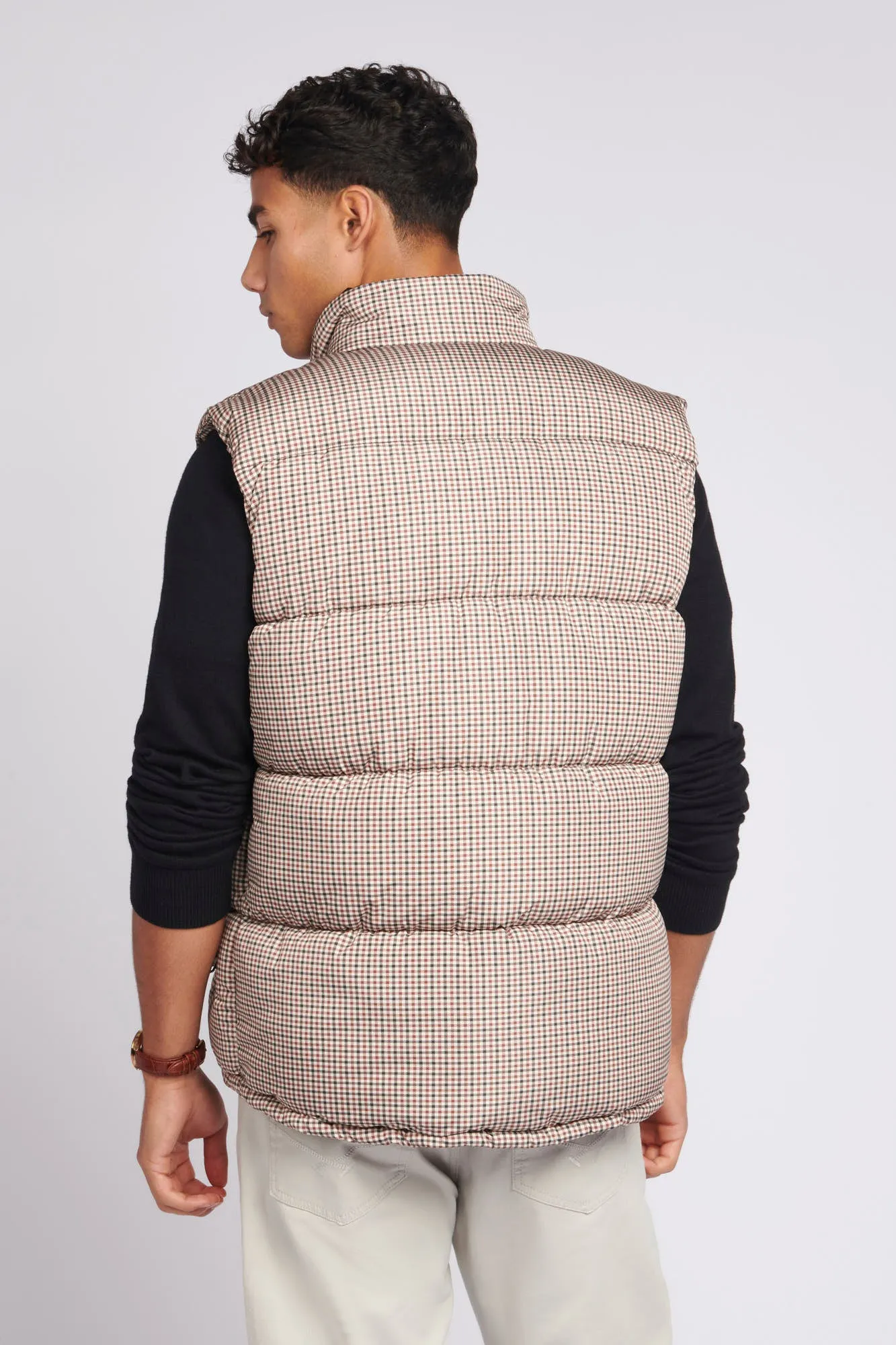 Mens Check Gilet in Black