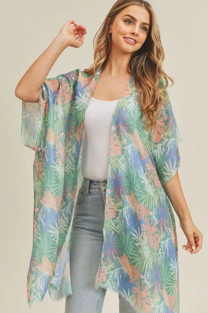 MS0217 Hand Drawn Tropical Leaves Summer Beach Kimono