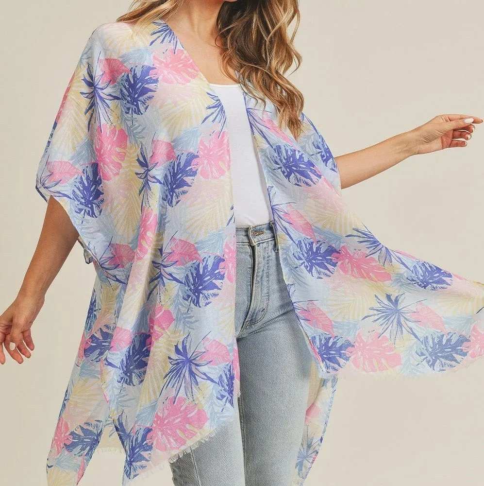 MS0217 Hand Drawn Tropical Leaves Summer Beach Kimono