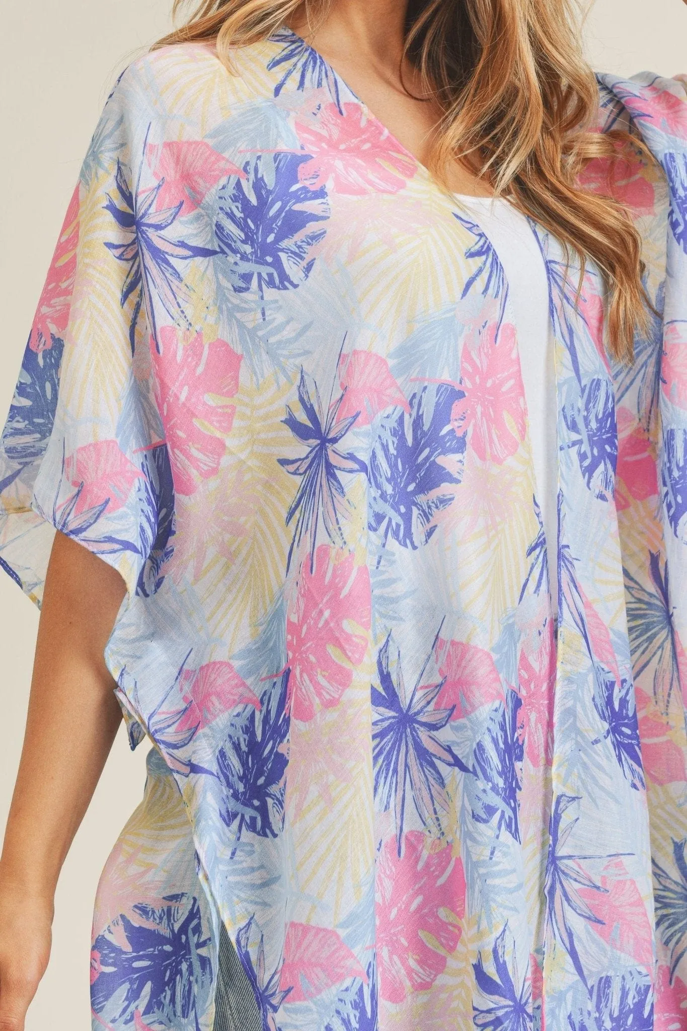 MS0217 Hand Drawn Tropical Leaves Summer Beach Kimono