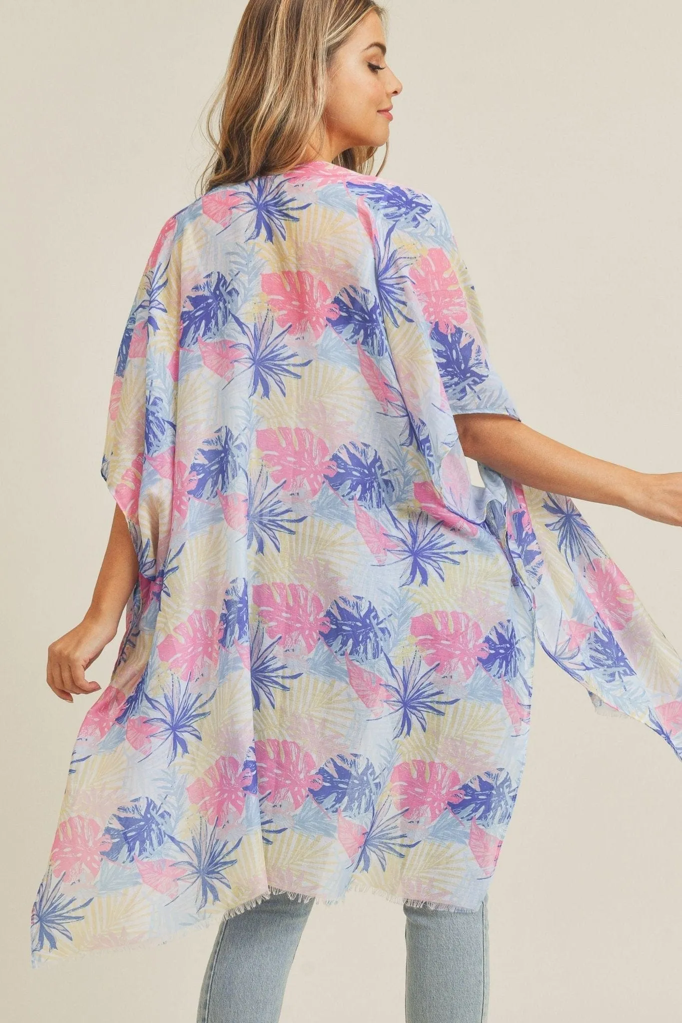 MS0217 Hand Drawn Tropical Leaves Summer Beach Kimono