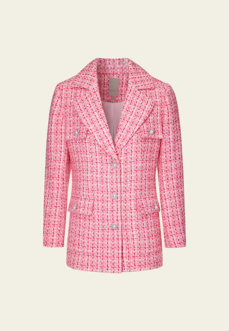 Notched-lapel Checked Flap Pocket Lurex Jacket