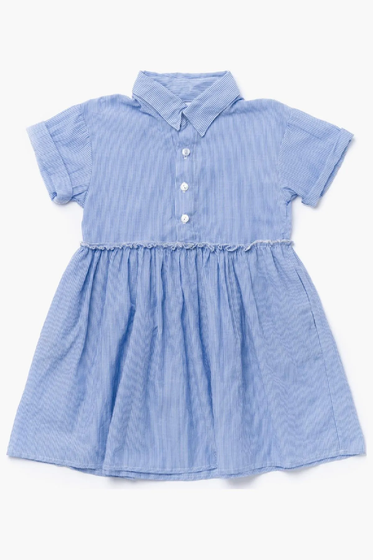 OMAMImini Fit & Flare Striped Shirt Girls Dress - Blue