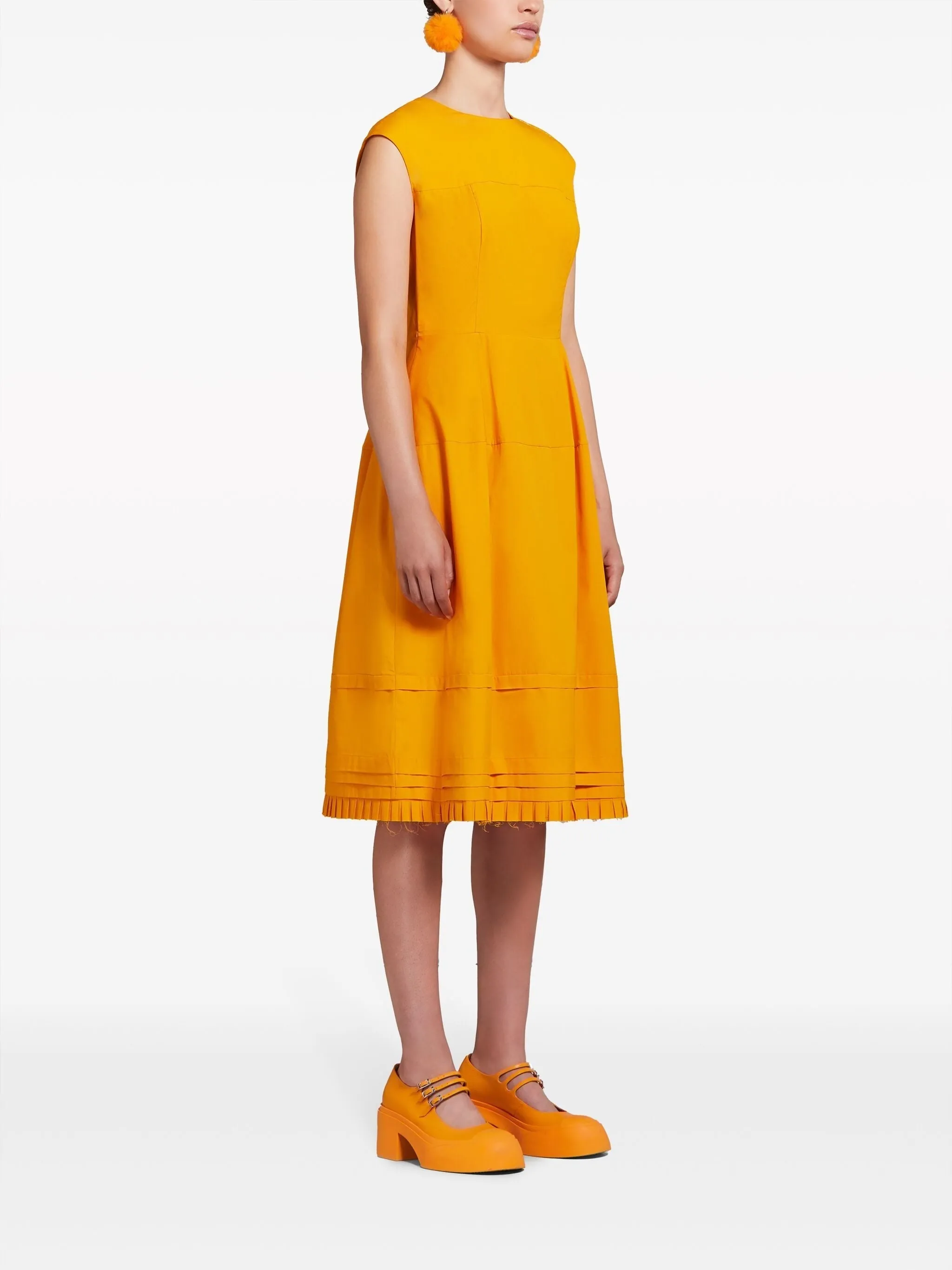 PLEATED COTTON MIDI DRESS