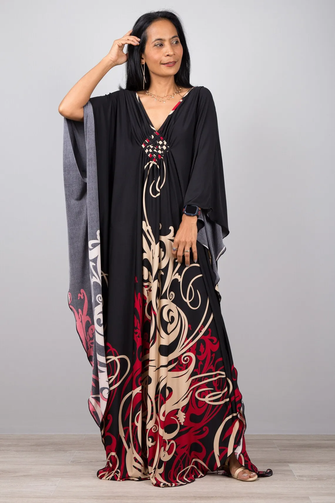 Plus Size Batwing Sleeve Beach Kaftan Swimsuit Cover Ups