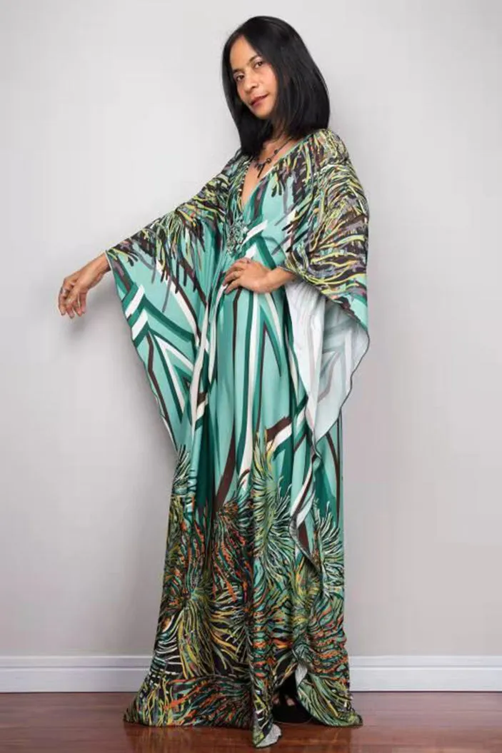 Plus Size Batwing Sleeve Beach Kaftan Swimsuit Cover Ups