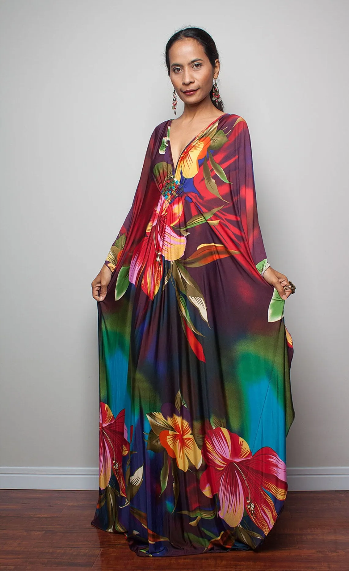 Plus Size Batwing Sleeve Beach Kaftan Swimsuit Cover Ups