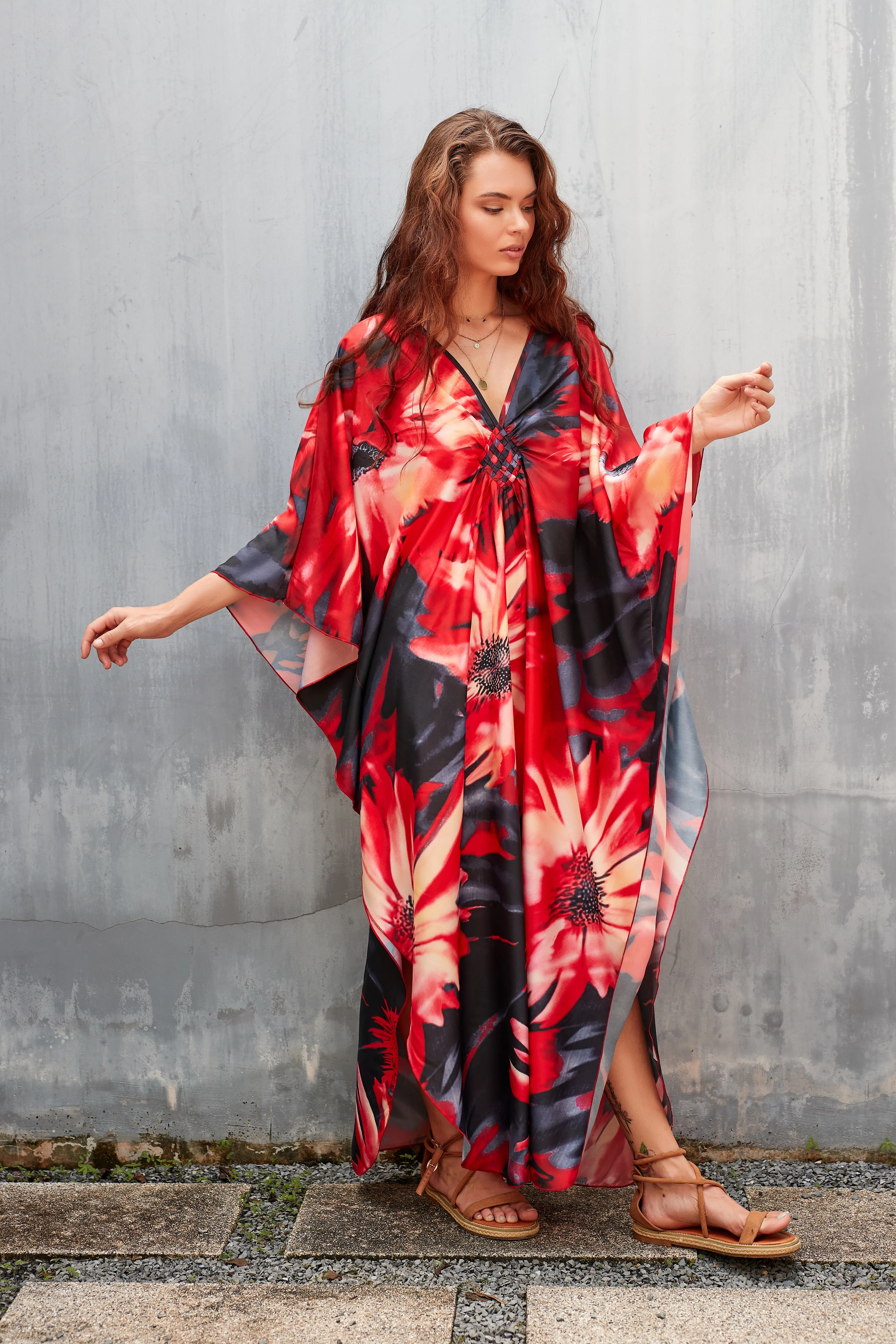 Plus Size Batwing Sleeve Beach Kaftan Swimsuit Cover Ups